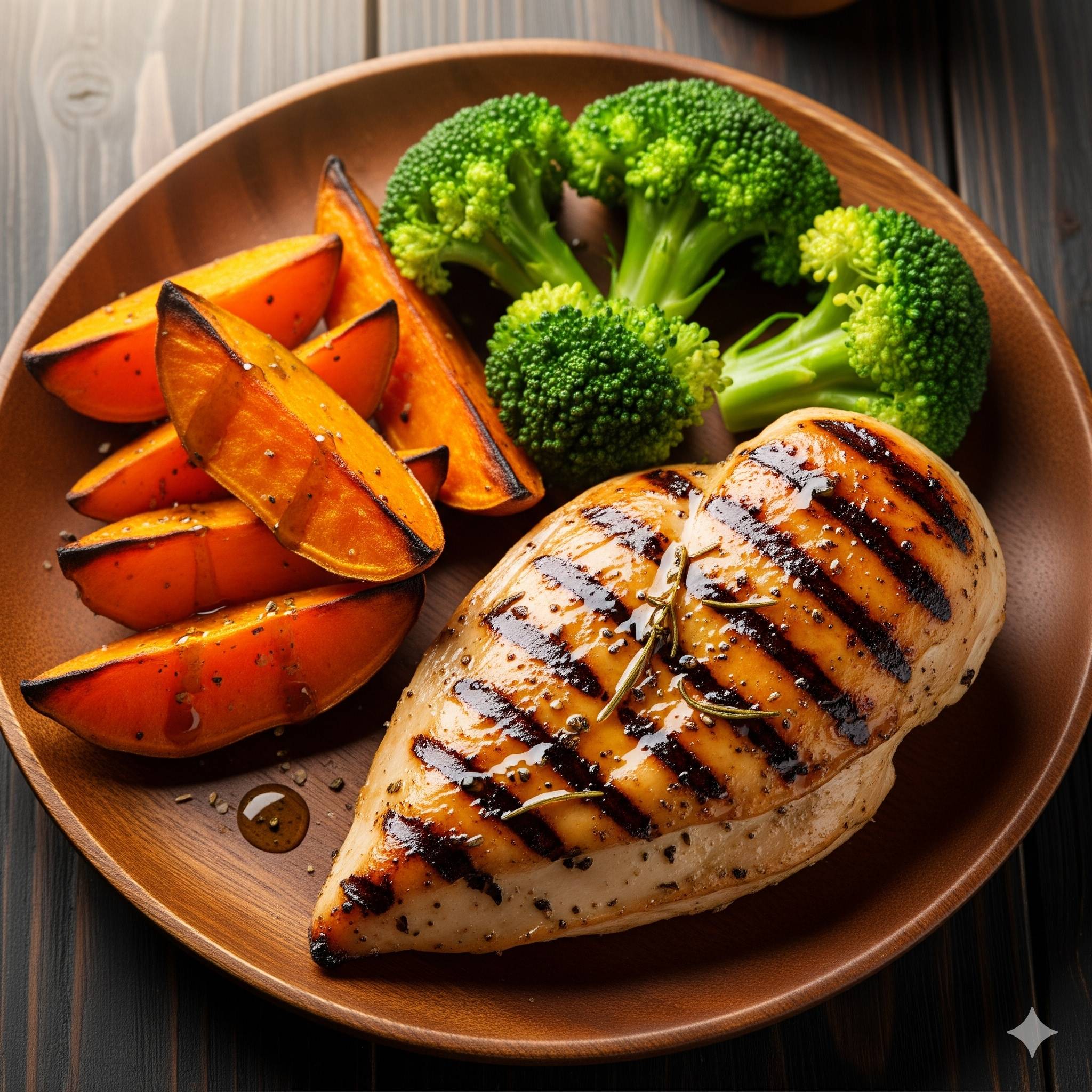 Frango Grelhado com Batata Doce e Brócolis